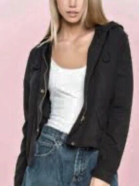 Brandy Melville Black Hooded Utility Jacket Fits XS